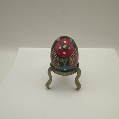 Hand-Painted Decorative Egg With Floral Design & Stand