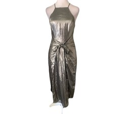 NWT Privacy Please Small Silver Tie Front Wrap Halter Midi Dress Cocktail Party