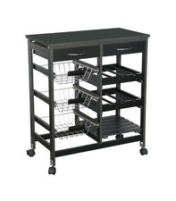 Image of Wood-Effect Kitchen Cart Trolley with Wheels – Compact Storage & Serving Unit