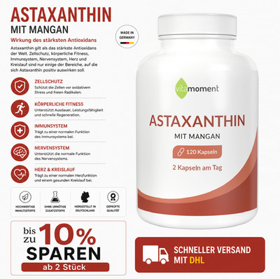 Astaxanthin mit Mangan   120 Kapseln aus natürlichem Mikroalgenextrakt