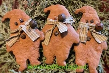 Set 3 Primitive Gingerbread Santa Bowl Fillers Tree Tucks