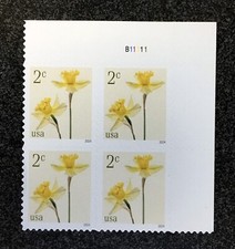 2024USA 5898 2c Daffodils - Plate Block of 4 Mint NH  flower