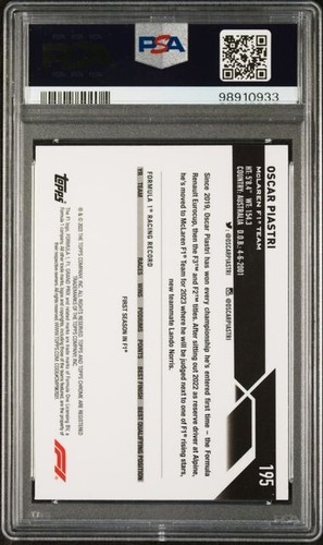 2023 Topps Chrome Formula 1 Oscar Piastri Refractor RC #195 NM-MT 8 - Picture 2 of 2