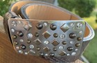 Italian Leather Belt And Silver Rhinestone Buckle Embossed Design Size M 32-36”