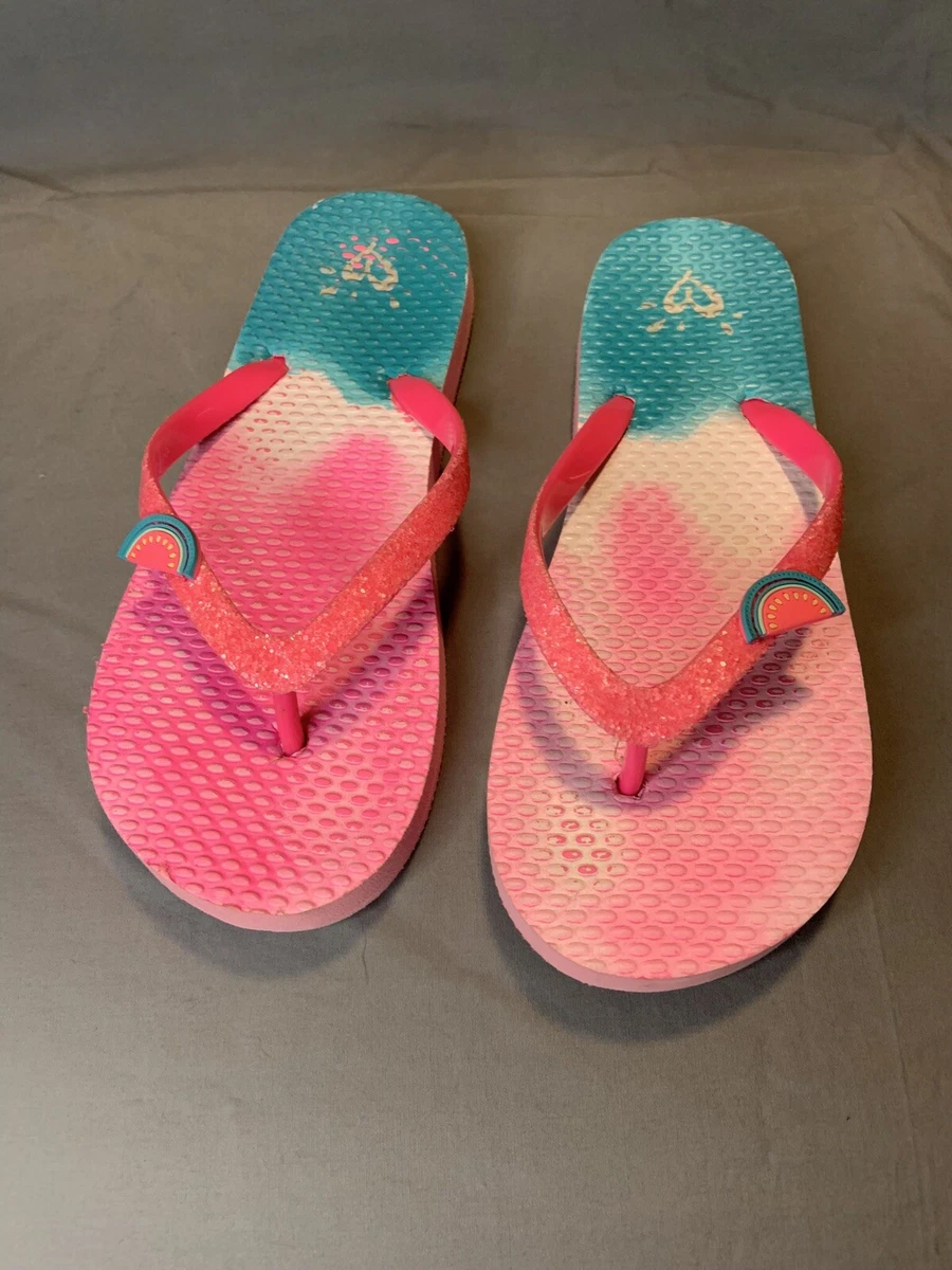 Girls Justice Pink Watermelon Flip Flops Size 2 3 eBay