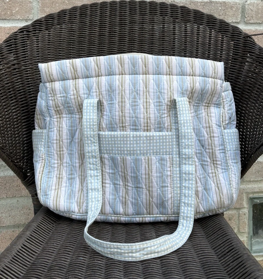 Vintage Medium/Large Sized Diaper Bag Tote Pastel Stripes Plaid - Image 2 of 4