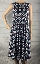 Ann Taylor LOFT Dress Small Black White Pink Geometric Print Casual Sundress