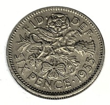  C6291  GREAT BRITAIN   COIN,  SIX PENCE  1955