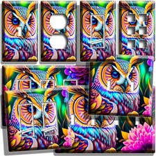 COLORFUL WISE OWL BIRD FLOWERS LIGHT SWITCH OUTLET WALL PLATES FLORAL HOME DECOR