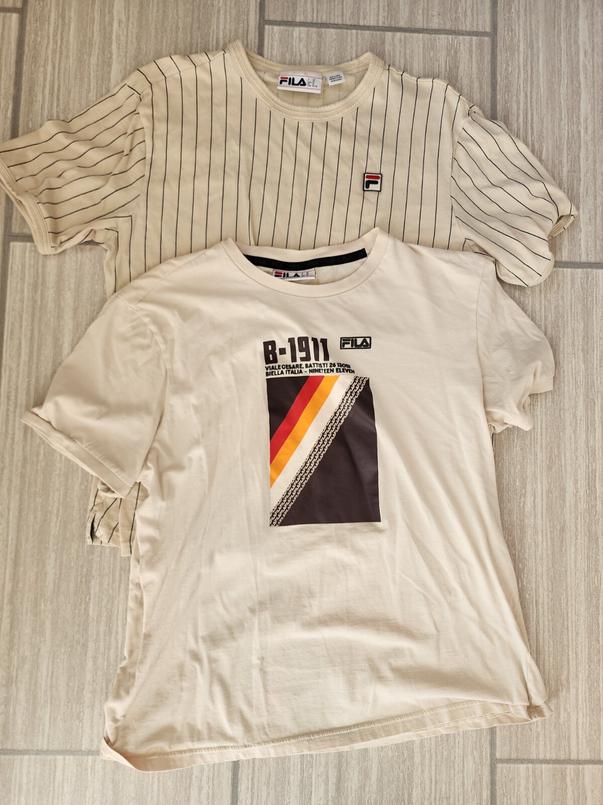 Fila Lotto 2 Magliette Sporswear a Righe Taglia XL Avorio