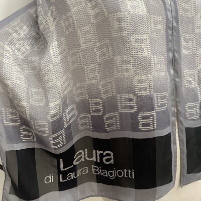 LAURA BIAGIOTTI MONOGRAM GRAY RECTANGLE silk scarf  60/17 in #A63