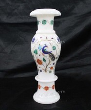 10" Marble Vase Floral Inlay, Gemstone Inlay, Table Vases, Antique Vase,Room Dec