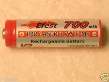 1 EFEST IMR 14500 LiMn 700maH HIGH DRAIN Rechargeable Battery 3.7V -BUTTON TOP
