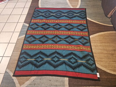 Vintage Biederlack Southwest Fleece Blanket Aztec 56 X 72 USA Pre