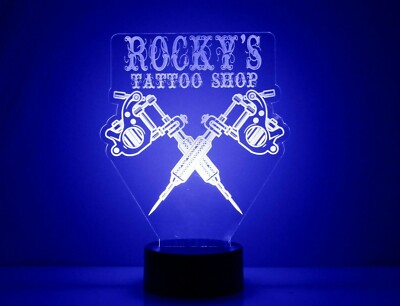 Tattoo Shop LED Night Light Lamp with - Personalized Name - Tattoo Artist Gift 