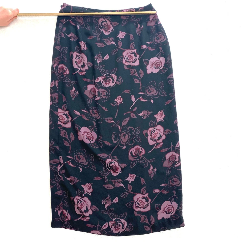 Falda envolvente de poliéster Geoffrey Beene Sport para mujer talla 10 negra rosa floral rosa Foto 2 de 4