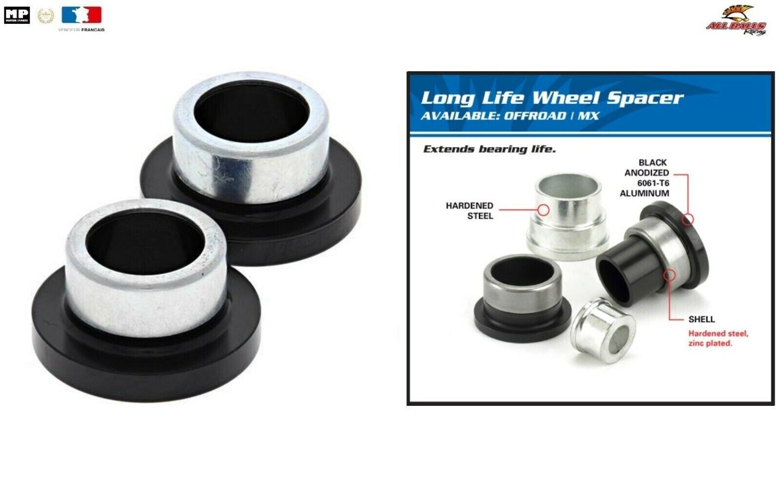 Kit entretoises arrière 11-1014-1 en aluminium usiné pour Honda CR250R 95-99