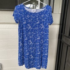 Vintage A LINE Hawaiian Dress Womens Petite Small SP Blue Stretch Short Sleeve