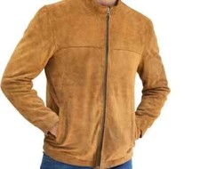 Giacca uomo biker pelle scamosciata marrone elegante moto vera pelle scamosciata
