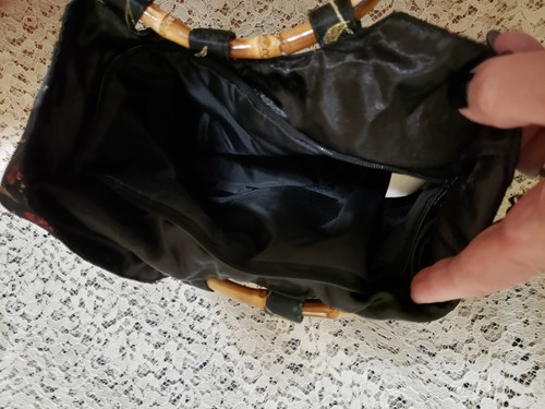 Asiatische bestickte Handtasche Bambusgriffe Reißverschluss ~ Double Nice Co. Taiwan - Bild 3 von 3