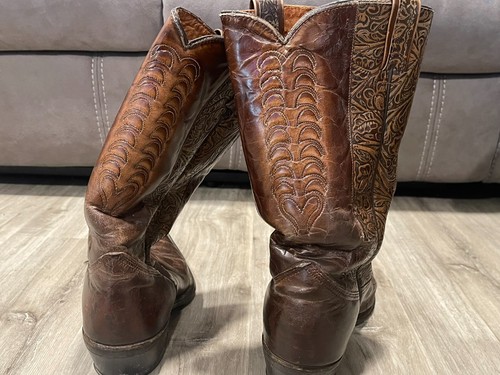Vintage TEXAS Cowboy / Western Boots Men’s Size 9 1/2 D Leather Brown Tulip, M24 - Picture 8 of 16