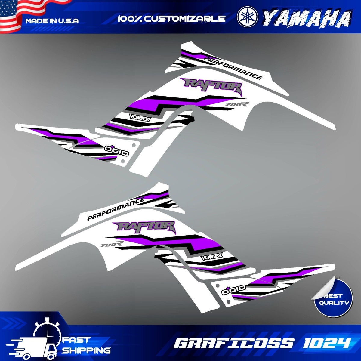 Kit Graphique VTT Quad Yamaha Raptor 700 (2006-2012) – Coloris Cyan