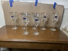 Set Of 7 Wine Glasses / 2 Silver 5 Gold / Wear / Made In Italy / Groves Inside 
