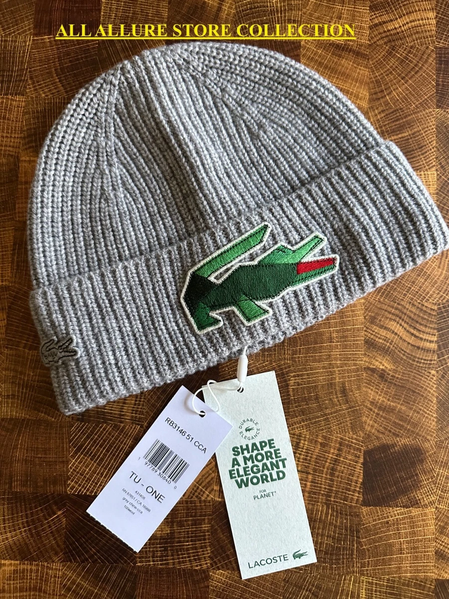 NWT Lacoste Unisex Ribbed 68% Wool Grey Beanie Hat One Size Unisex Ribbed Wool Crocodile Graphic Beanie - Caps & Hats  main image 4