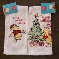 Disney Winnie the Pooh Christmas Kitchen Hand Towel 100 Cotton NWT New Set of 2