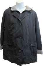Gallery Woman's Black Coat Size 16 Size 1x Buttoned Hood Removable Inner Lining