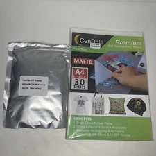 Cendale DTF Powder White 400g/14oz & DTF Transfer Film 8.5"x14" - 30 Sheets