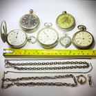Vintage + Later Lot of Pocket Watches (inc Sterling Silver) Chains + Accessories