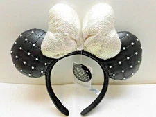 Japan Tokyo Disney Resort Store Ears HeadBand Hat White Leather Pearl