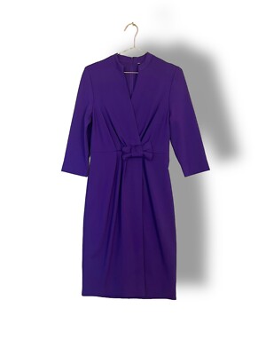 Bruce By Bruce Oldfield Purple bow Dress Size 8 knee length V neck