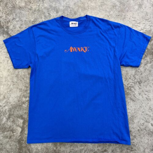Awake NY T-Shirt Herren XL blau orange Spell Out Logo Streetwear Mets New York