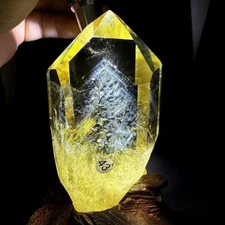 630g Natural citrine Quartz Obelisk Crystal Energy Tower Point Reiki decor+st