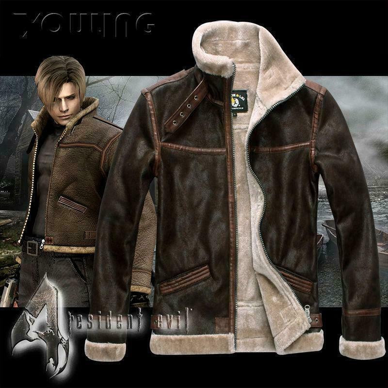 RE4 Resident Evil 4 Leon Kenndey's Zip Men's Faux Leather Fur