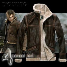 RE4 Resident Evil 4 Leon Kenndey's Zip Men's Faux Leather Fur Jackets Coat 108