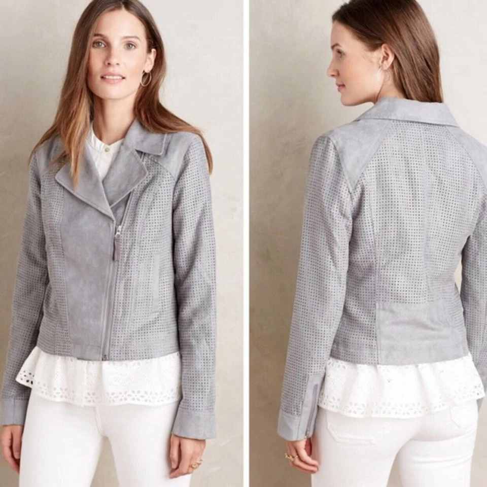 Hei Hei Anthropologie Gray Perforated Faux Vegan Suede Moto Jacket Size S - Image 2 of 4