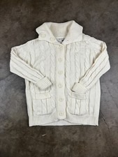 Vintage 80  s Sears knit cardigan Cable Knit Cream Pockets Buttons Medium Vtg EUC