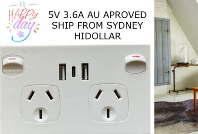 DOUBLE USB POWER POINT FAST CHARGER DUAL POWER SOCKET GPO DUAL USB  TYPE C 3.6A
