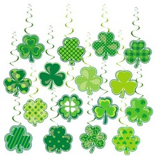 32 Pcs St. Patrick's Day Shamrock Hanging Swirls Green Patterned Lucky Clover Ce