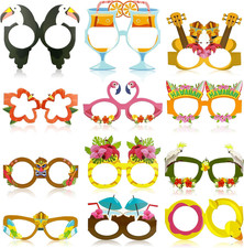 Pool Party Decorations - 12 PCS Hawaiian Theme Paper Eyeglasses for Tropical Bea