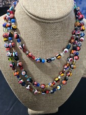Vintage Millefiori Venetian Murano Glass Multicolor Knotted Necklace 28 in