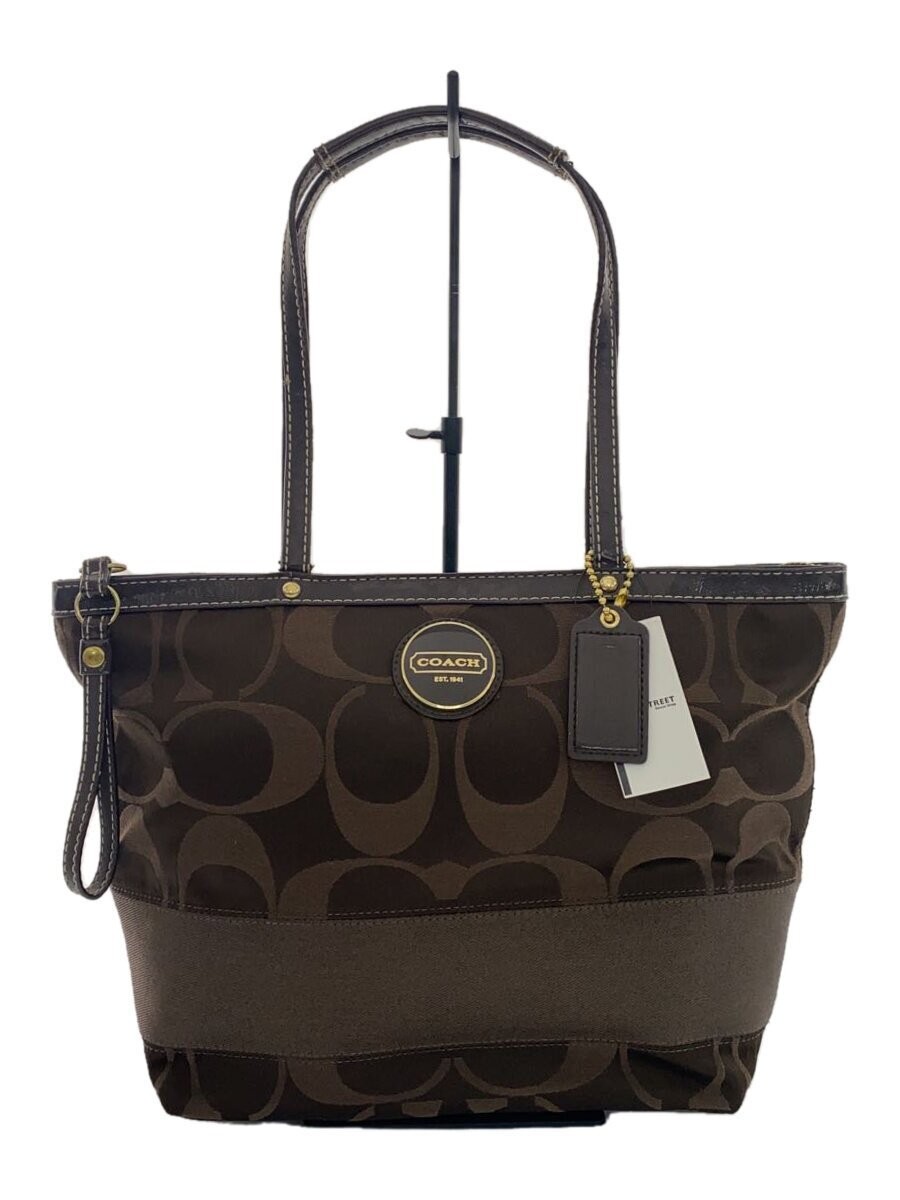 Coach Signature Brown Leather Handbag 24x24-33.5cm 8.5cm Deep Pre-Owned