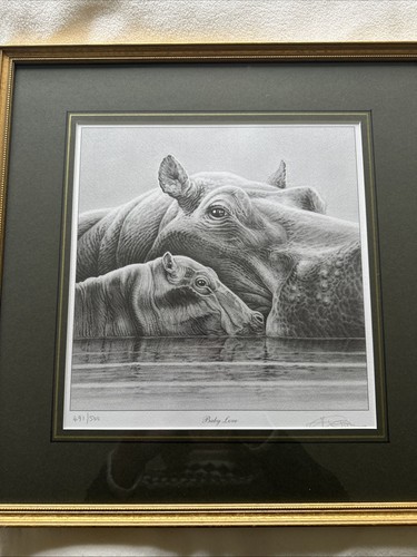 Gary Hodges Limited Mounted And Framed limited Edition print Hippo Baby Love. - Picture 2 of 6