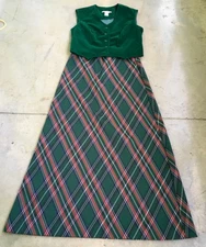Sears Fashion USA Womens 16 Maxi Skirt Set 70s Tartan Plaid Matching Velvet Vest