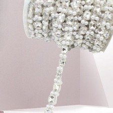 10mm Silver Rhinestone Beaded Ribbon Trim Faux Pearls Edging Crystal Chain 1Yard
