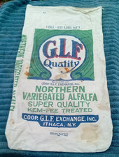 Vintage GLF Linen Feed Farm Seed Bag of Northern Alfalfa Ithaca NY  29"x 15"