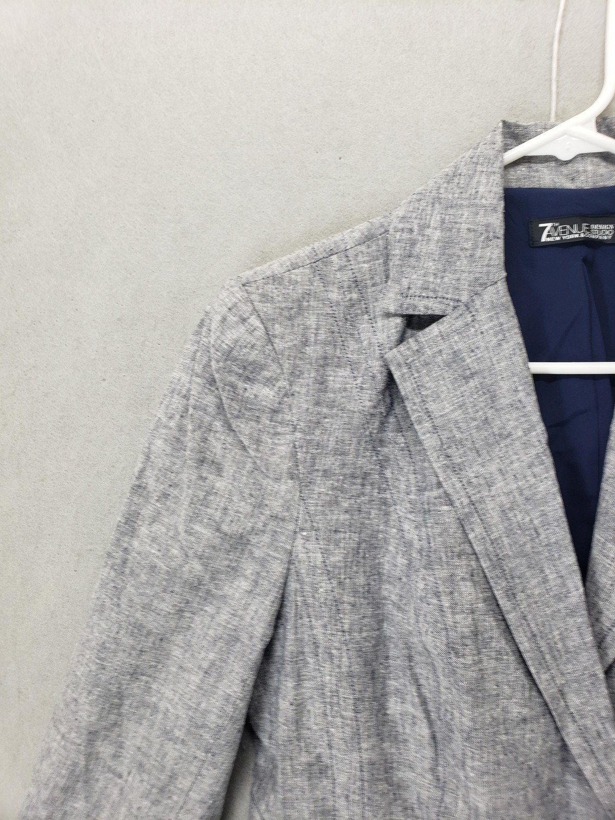 7th Avenue Blazer Womens 4 Gray Linen Blend Two Button Fitted Suit Jacket Career